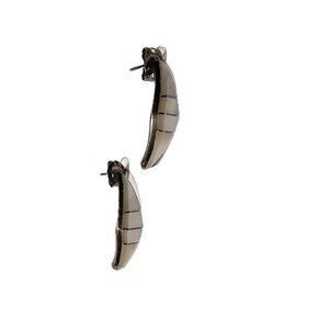 Signed Mother of Pearl & Sterling Silver Inlay Half HOOP Earrings